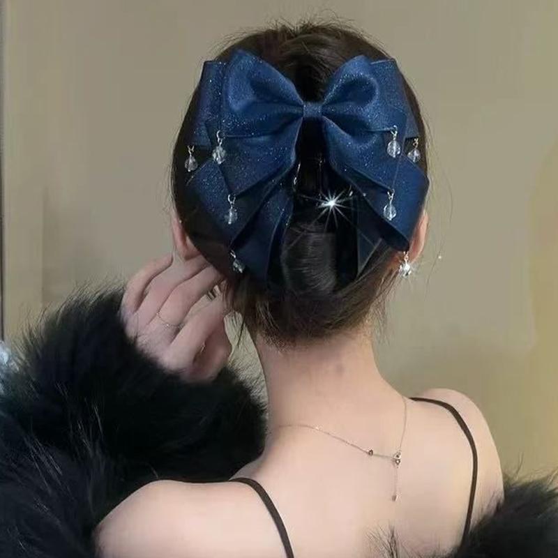 French Retro Bow Beads Claw Clip Korean Fashion Red Ponytail Clip Women's Hairpin Hair Accessory