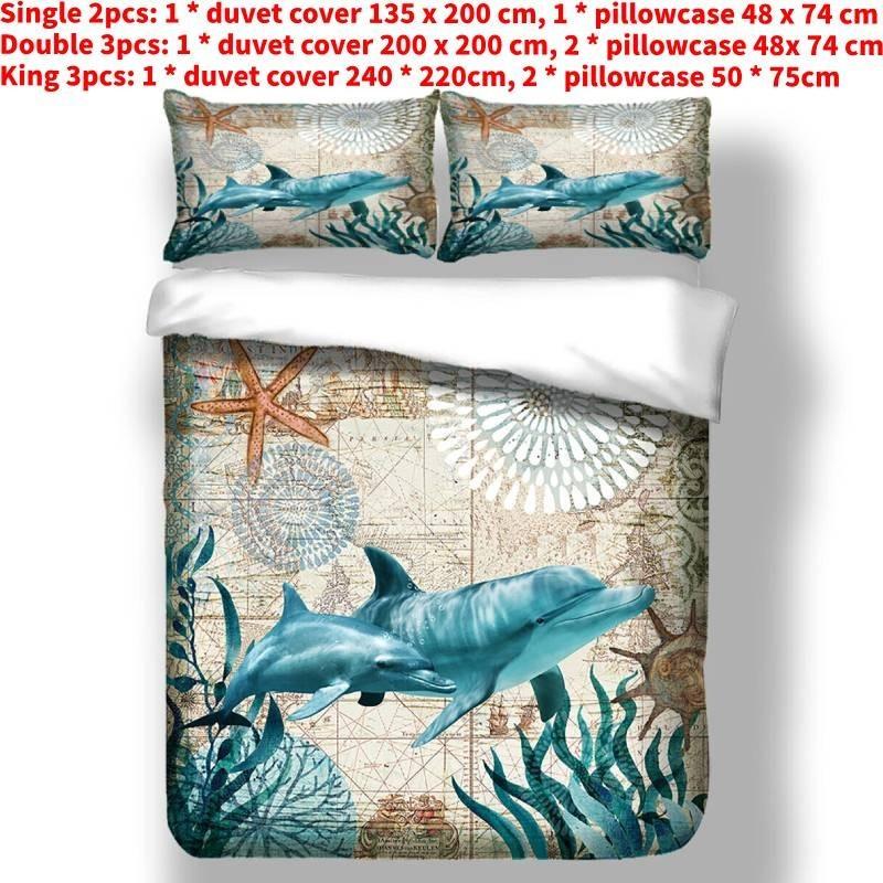 

Постельное белье с рисунком дельфинов, комплекты для мальчиков и девочек, комплект пододеяльника с морскими животными Single