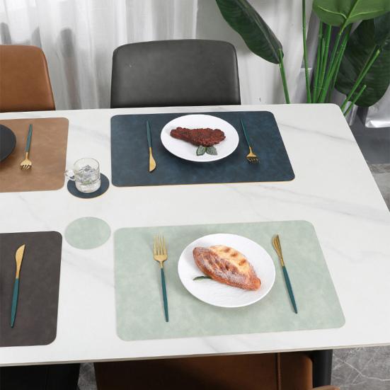 Faux Leather Placemat Coaster Dining Table Heat Insulation Pad Dual Side Waterproof Placemat for Kitchen Countertops Dining Tables