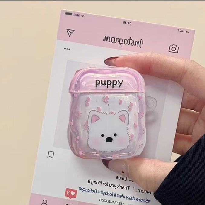 Pink Flower Puppy AirPods 1/1/1/1/1 Apple Earphone Case Pro/Pro1 Bluetooth Earphone Case