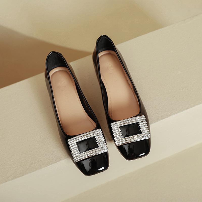 French square head high heels women's thick heel 2025 new spring and autumn women's shoes burgundy comfortable low heel light mouth single shoes