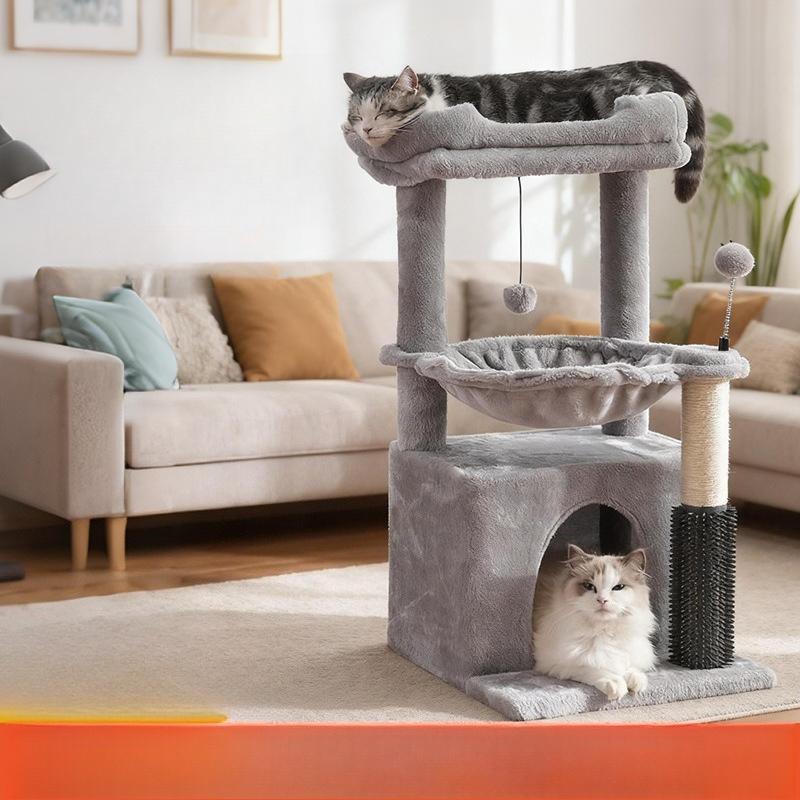 Holz Katzenbaum All-in-One Katzenhaus & Klettergerüst für Große Katzen Sisal Kratzbaum mit Sprungplattform
