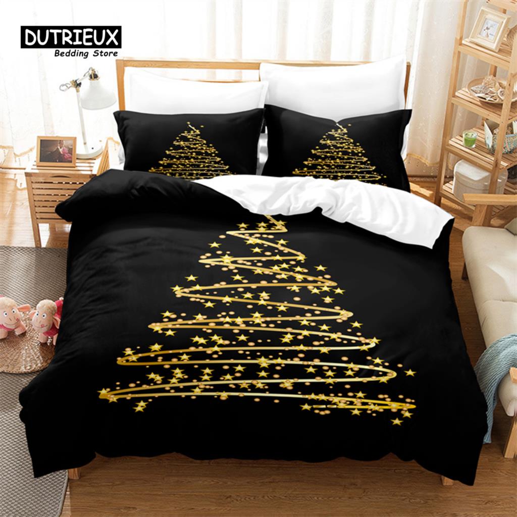3D Christmas Tree Bedding Set, 3Pcs Duvet Cover Set, Soft Comfortable Breathable Duvet Cover, For Bedroom Guest Room Decor