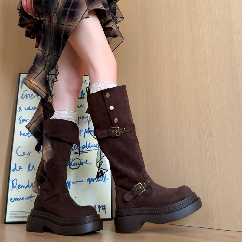 Maillard two wear folded thick-soled boots children's 2025 autumn and winter new thick heel but knee boots knight boots