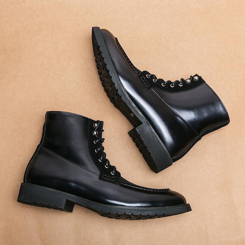 Fashion Versatile PU Leather Mens Business Boots Handmade Men Ankle Boots Classic Elegantes Men High Top Shoes Stylish Dress Male Botas