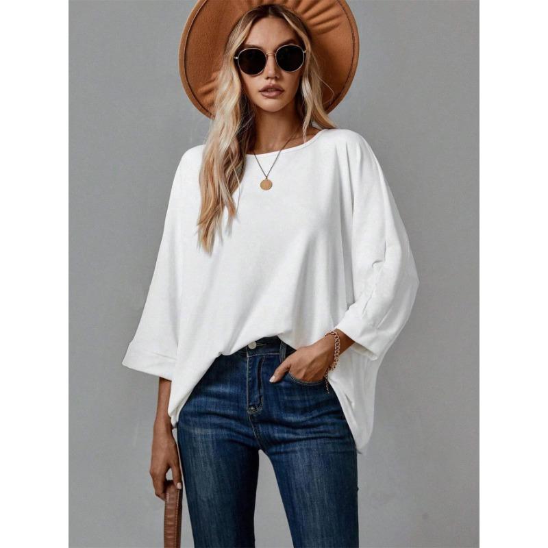 

Женская новая весенне-летняя однотонная повседневная футболка-пуловер с круглым вырезом L белый