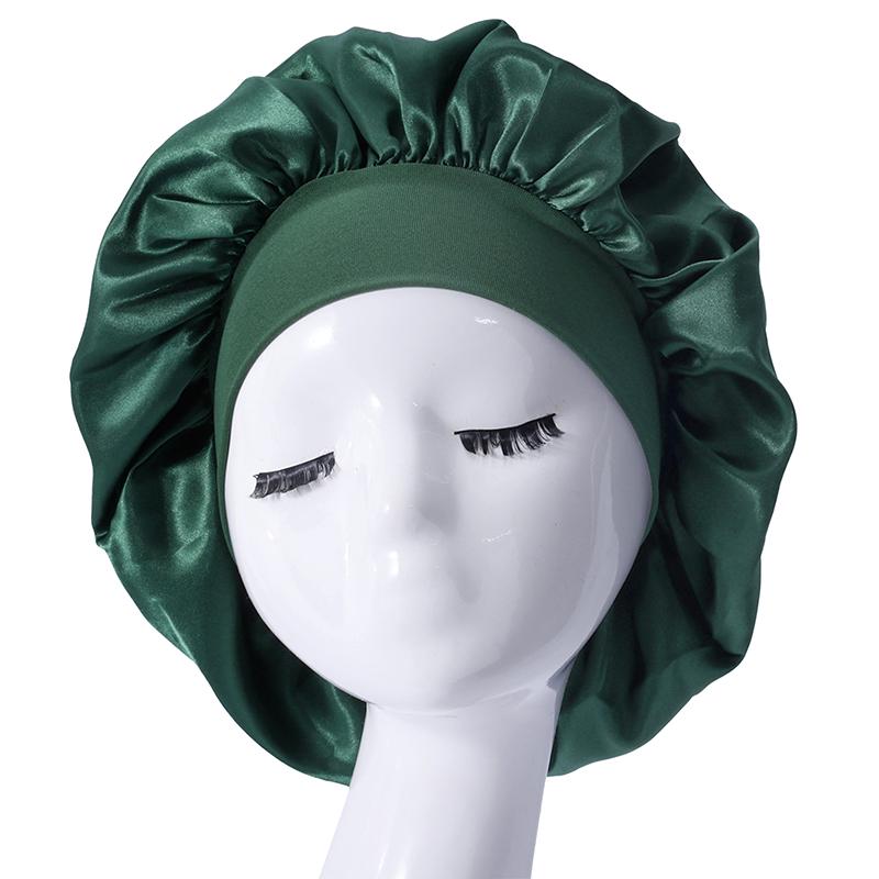 Women Satin Home Hair Shower Cap Comfortable Nightcap Casual Wide-brimmed Sleeping With Elasticated Floppy Band Cap Breathable