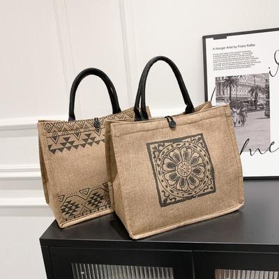 Stil Leinentasche Geometrischer Druck Handtasche Damen Tragetasche Böhmische Schultertasche Große Kapazität Tasche AVE