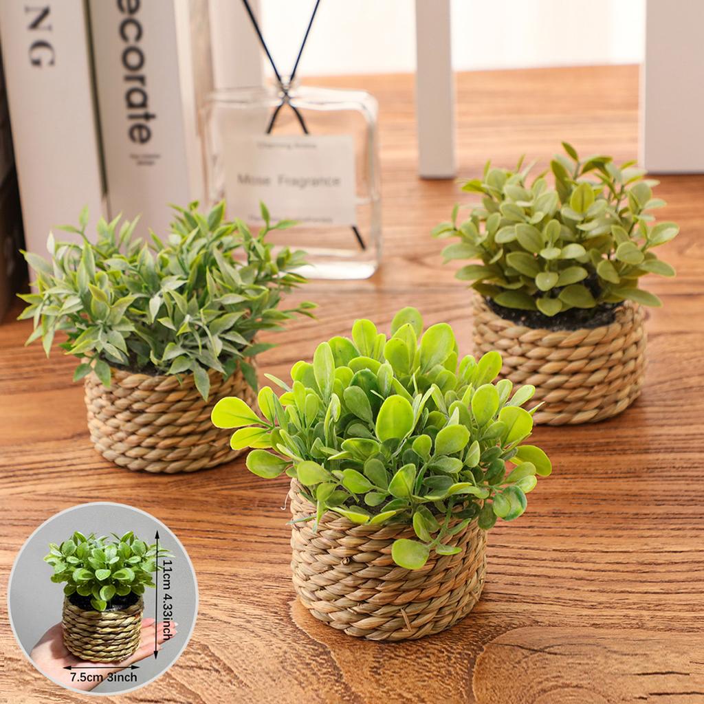 Green Artificial Plants Eucalyptus Grass Woven Small Potted Plants Grass Mound 11cm PE Material Home Decoration