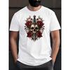 European Size Skull And Rose Sword Design Men'S T-Shirt Soft Breathable Solid Tee for Daily Wear Gothic Art Style Football Mood