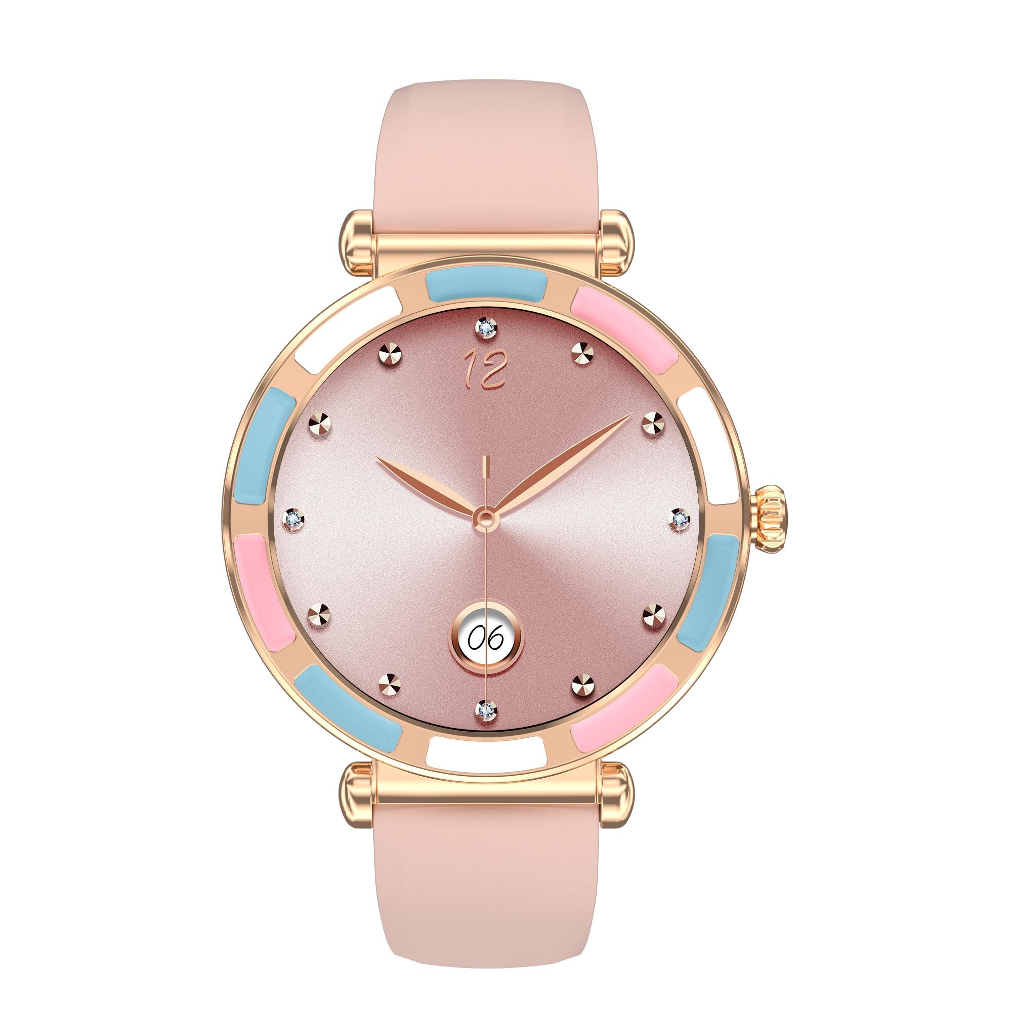 

Rainbuvvy P61 Fashion Smart Watch 1.27inch IPS BT5.0 Capacitive Full touch IP67 Waterproof Heart Rate Android Exquisite Watch рожевий