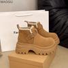 Platform Thick Sole Height Increasing Brown Ankle Boots Women's 2026 New Autumn Fashion Chunky Heel Shoes Slip On Botas Mujer