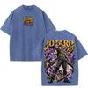 JoJo's Bizarre Adventure Jotaro Kujo Anime T-shirt Men Clothing Vintage Washed Oversized T Shirt Short Sleeve Cotton Tees Tops