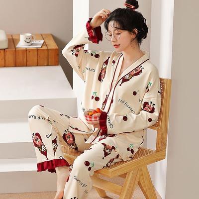 Herbst Winter Cartoon Langarm Lange Hose Schlaf Locker Pyjama Anzug Frühling Süß Liebenswert Baumwolle Hauskleidung