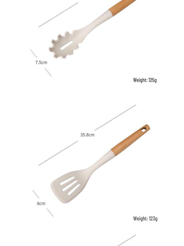Set di utensili da cucina in silicone: Set di 6 Utensili con Manico in Legno, Resistenti alle Alte Temperature con Supporto, Include Spatola & Mestolo per Zuppa.