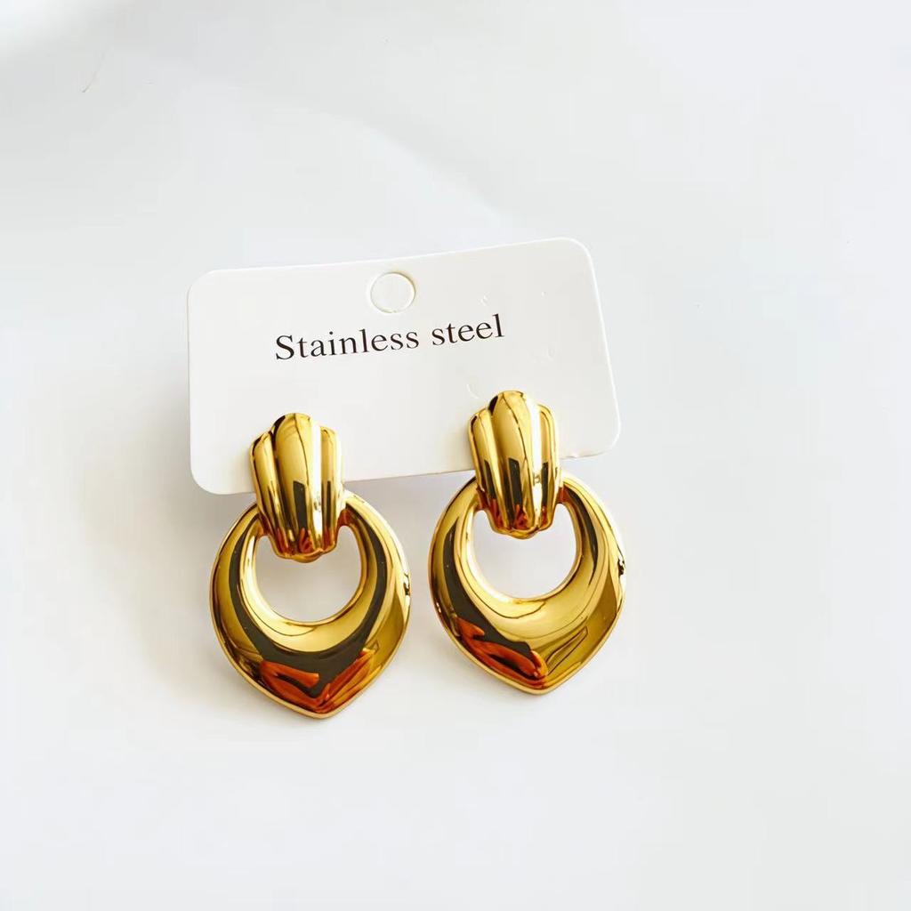 Trendy Personality  Irregular Geometric Heart Shaped Drop Stud Earrings 18 K Gold Plated Stainless Steel Earrings for Woman