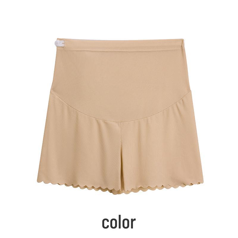 Pantaloni scurți de maternitate din mătase de gheață: Subțiri, cu suport pentru burtă, trei sferturi, îmbrăcăminte de exterior, stil de vară, croială largă, leggings anti-expunere.