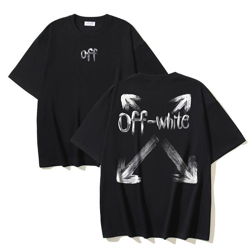 Off-White 2025 Primăvară/Vară Nou Tricouri cu Mânecă Scurtă cu Glugă și Gât Rotund pentru Bărbați și Femei cu Model Imprimat Săgeată Litere OW