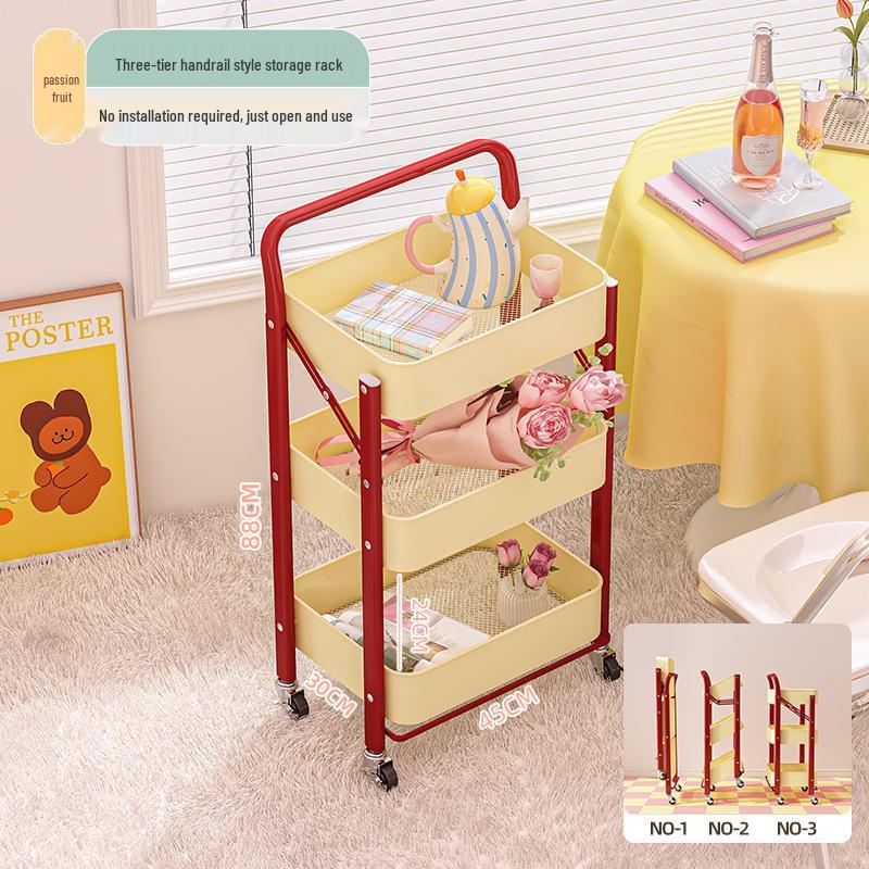 Foldable Snack Cart with Wheels for Kitchen, Bedroom & Toy Storage