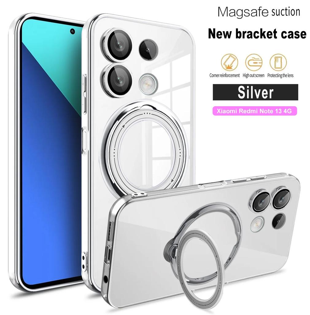 Plating Ring Magnetic Support Transparent Phone Case For Xiaomi A3 14 Pro Ultra 13 13T 12T 11T Pro Poco X6 M6 F5 X4 X3 4G 5G