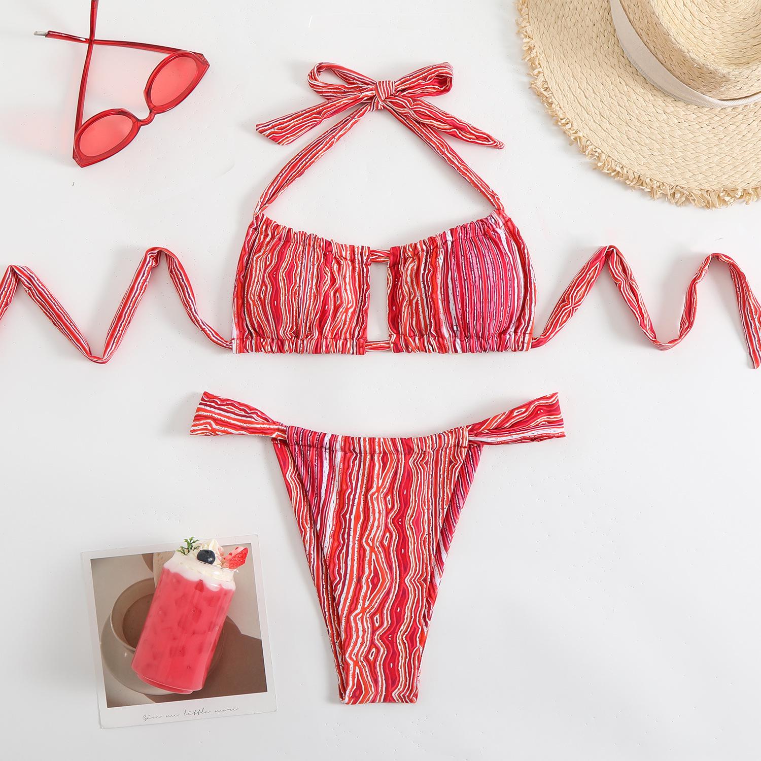 

2025 Цветочный Топ-труба Без спины Купальник Бикини - Сексуальный Раздельный Дизайн для Женщин Extra Large красный