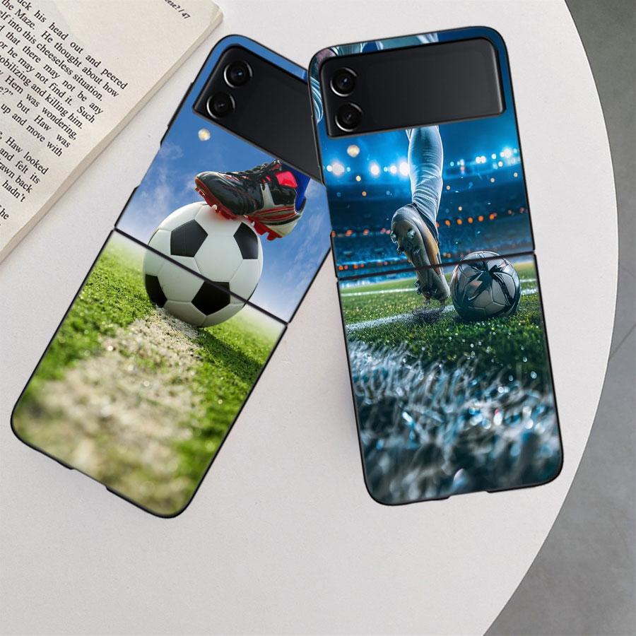 Football Field Phone Case For Samsung Z Flip 7 6 5G Galaxy Z Flip 5 4 3 Black Hard Cell Cover Luxury PC Shell Coque