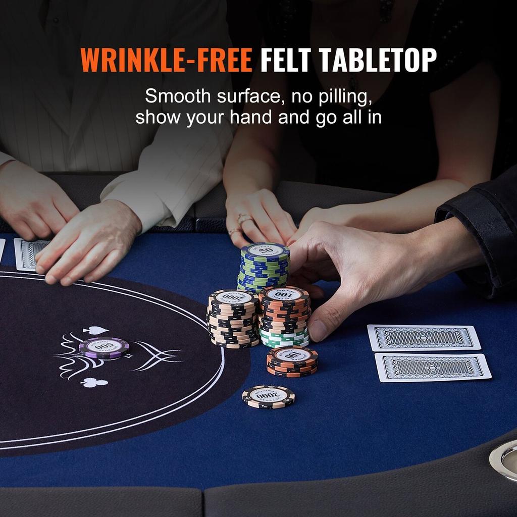 8 Player Foldable Poker Table, Blackjack Texas Holdem Poker Table with Padded Rails and Stainless Steel Cup Holders, Portable Folding Card Board Game
