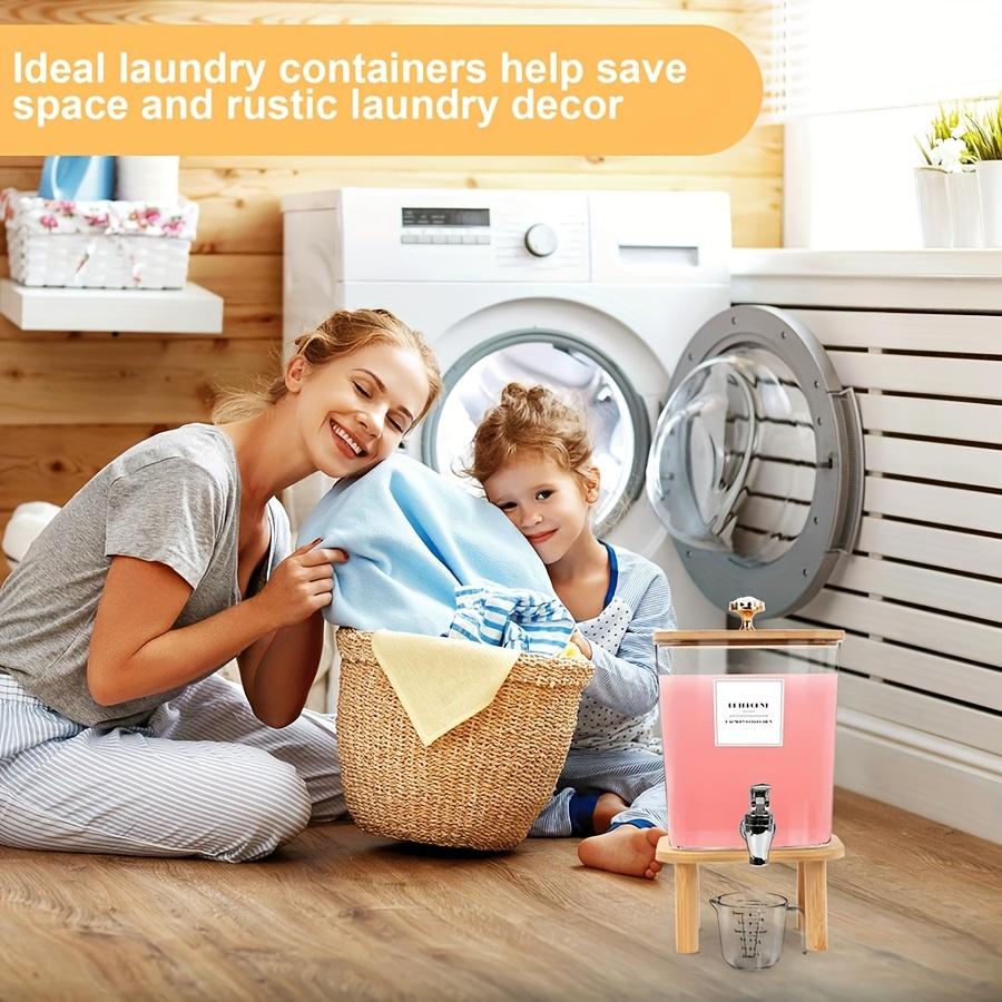 Wasmiddeldoseerder, Plastic Vloeibaar Wasmiddeldispenser met Kraan Wasverzachtercontainer Wasruimte Organizer