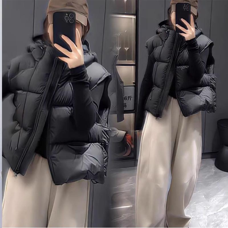 Down cotton vest women's autumn and winter short hooded new loose small vest vest vest jacket