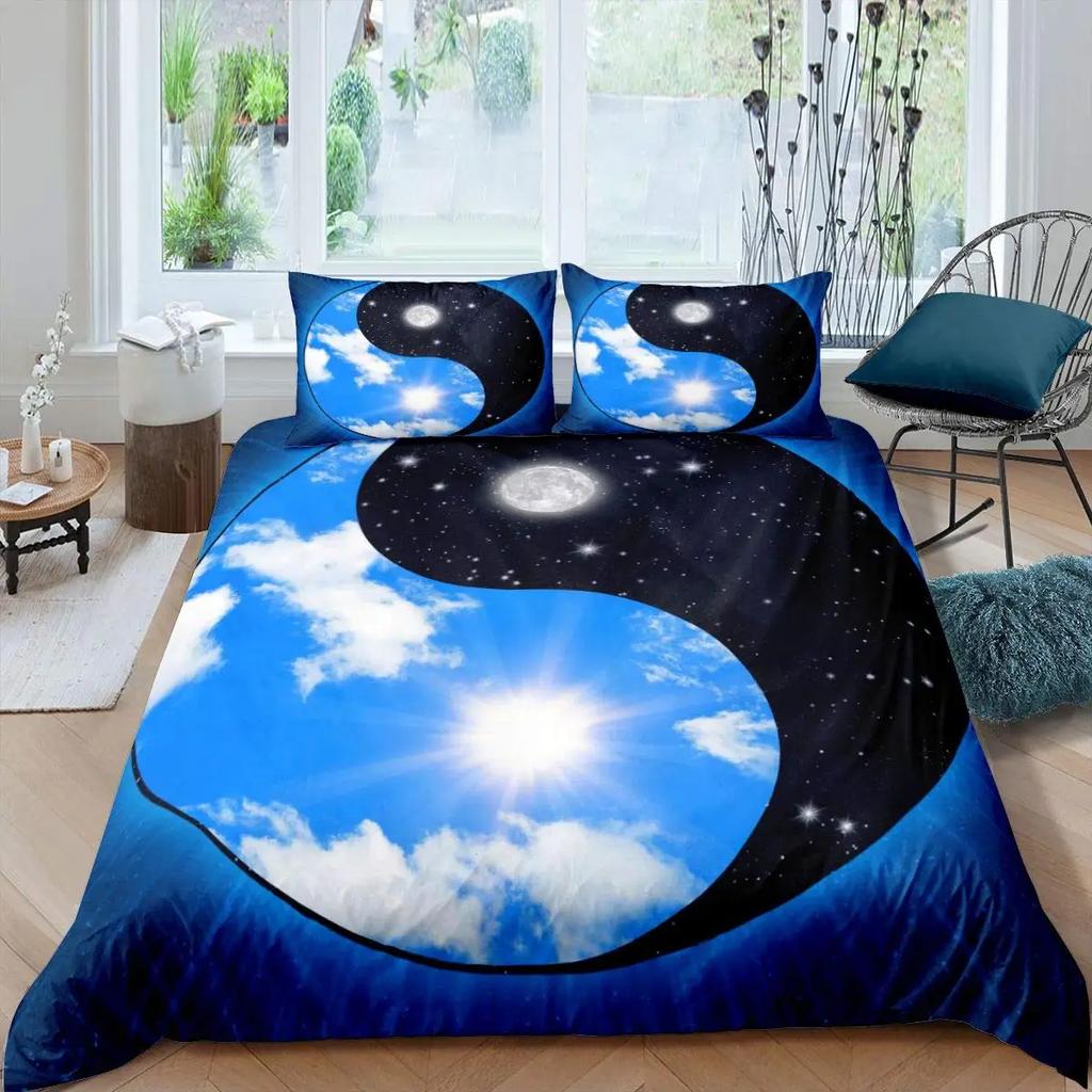 Zestaw poszwy na kołdrę Yin Yang Boho Trippy Art Twin Poszwa na kołdrę Plotki Tradycyjny motyw Ying Yang Rozmiar King Poliestrowa poszwa na kołdrę