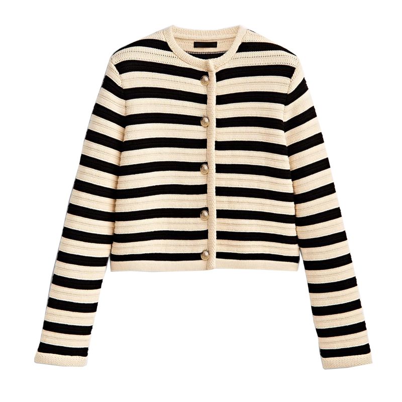 Classic Style Vintage Stripe Cardigan Single-Breasted Knitted MD