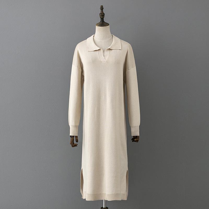Vinter Varm Tykk Strikk Løs Kjole Dame Genser Delt Kjole Mote Høst Koreanske Damer Polo Neck Uformell Overdimensjonerte myke kjoler