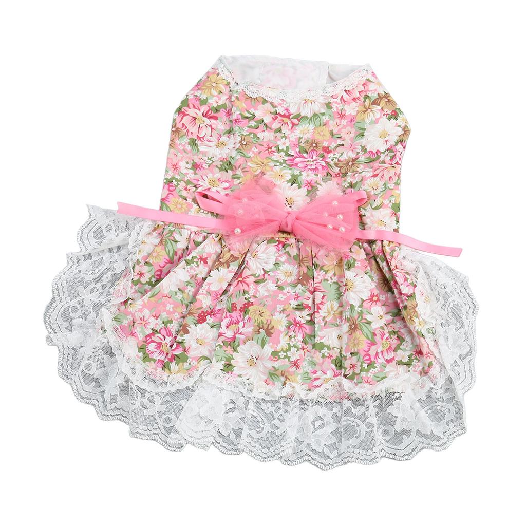 Dog Dress Soft Breathable Cute Stylish Floral Puppy Dress with Bowknot for Daily Wedding Birthday