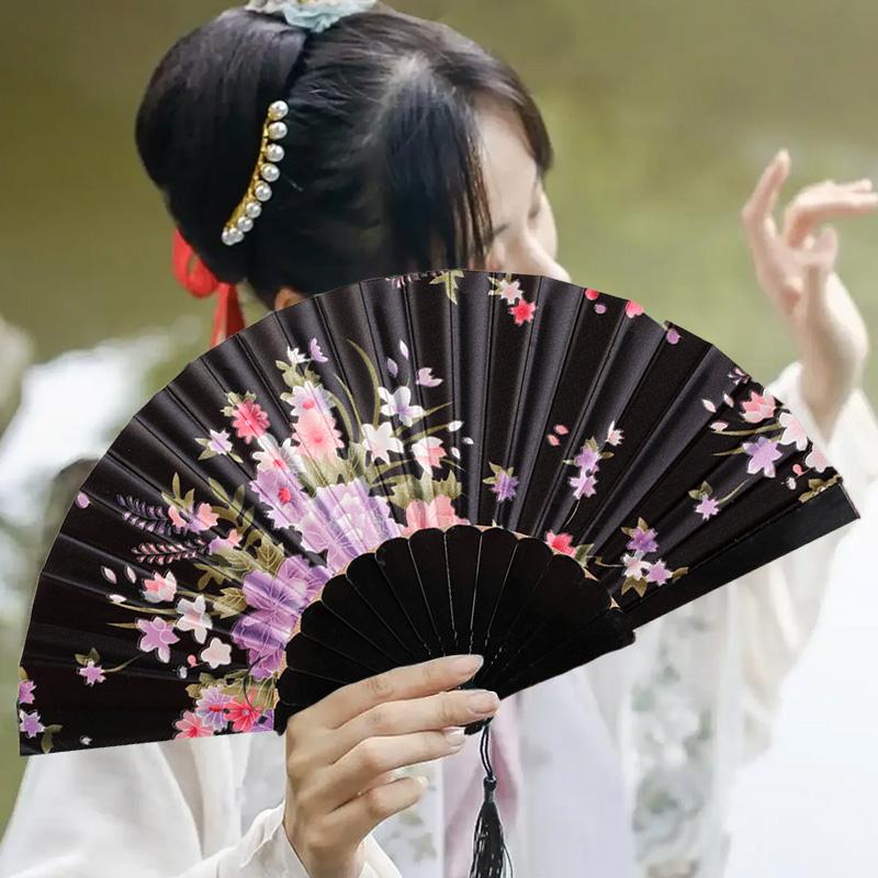1Pc Flower Pattern Vintage Chinese Style Fashion Dance Fan Elegant & Luxurious Hand Held Folding Fan Stamping Design