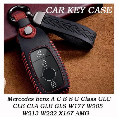 Leather Car Key Cover Case for Mercedes Benz A C E S G Class GLC CLE CLA GLB GLS W177 W205 W213 W222 X167 AMG Holder