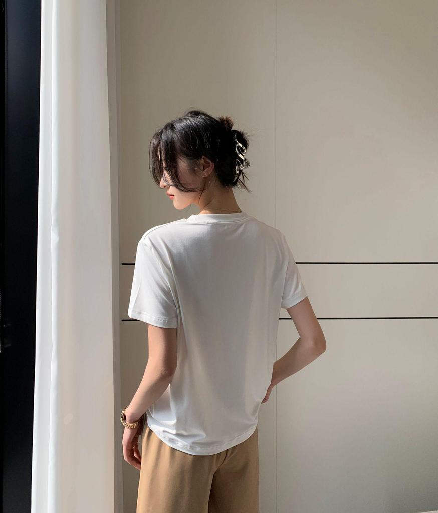 Damen Weißes V-Ausschnitt Kurzarm Sommer T-Shirt (2025), Lockere Passform, Unifarbe, Schlankes Unterhemd