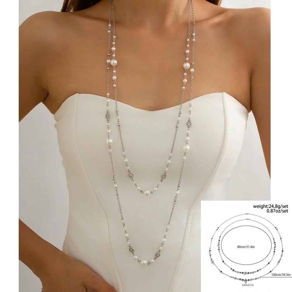 New Alloy Pentagram Star Pendant Silver Color Punk Long Chain Necklace Double Layer Y2K Style Choker