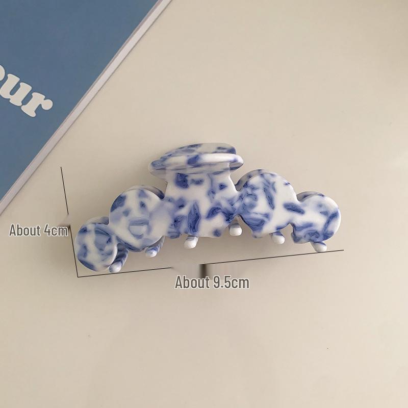 Retro Blue & White Porcelain Pattern Acetate Hair Claw