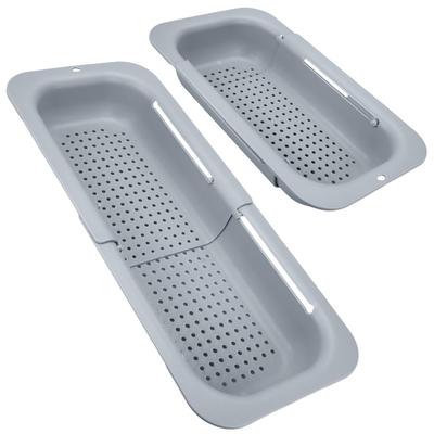 Bulaşık Kurutma ve Sebze Yıkama İçin Drenaj Delikli Lavabo Süzgeci, Uzatılabilir, Alet Gerektirmez, Stabil ve Dayanıklı (Gri)