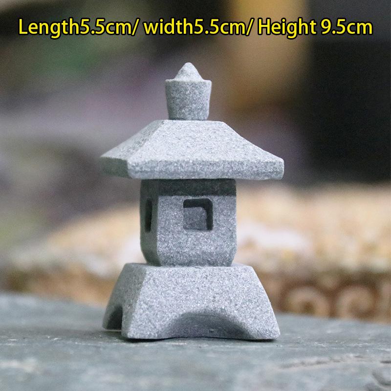 Vintage Zen Miniatyr Sand Stone Tower Pavilion Ornaments Lyktfigurer Japansk hage Bonsai Rockery Lanscaping Home Decor