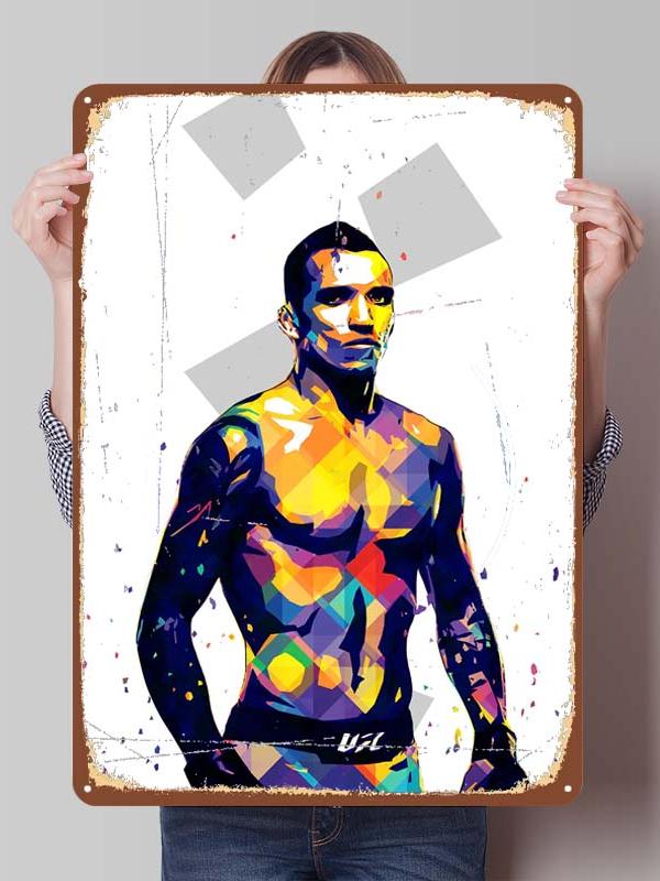 Charles Oliveira Boxer Metallschilder Gaming Zimmer Dekoration Benutzerdefiniertes Boxposter Blechschilder für Wandkunst Dekor Vintage Metallplatte