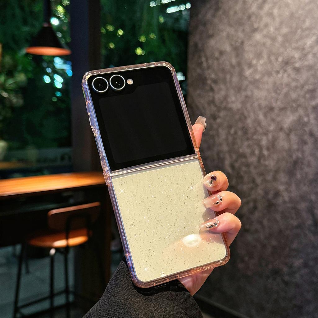 Suitable for Samsung Z Flip7 Folding Screen Mobile Phone Case Flip6 Transparent Flash Powder Magnetic Starry Sky FLIP5 Protection Case