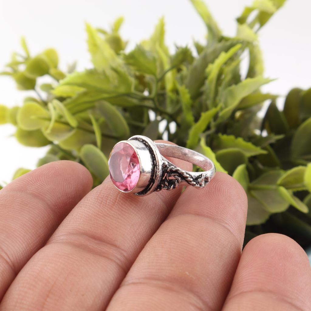 Rosa Turmalin Edelsteinring, Handgefertigter 925er Sterlingsilber Schmuck, Meditationsring Schmuck für Frauen