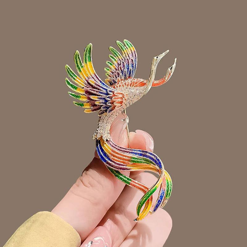 Chinese Style Phoenix Enamel Brooches Vintage Gradient Tassel Phoenix Corsage Versatile Shiny Pins Clothing Accessories Gifts