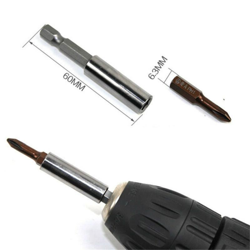 10Pcs 60mm Magnetic Screwdriver Extension Bit Tips Holder 1/4in Hex Shank Set(Silver Color)