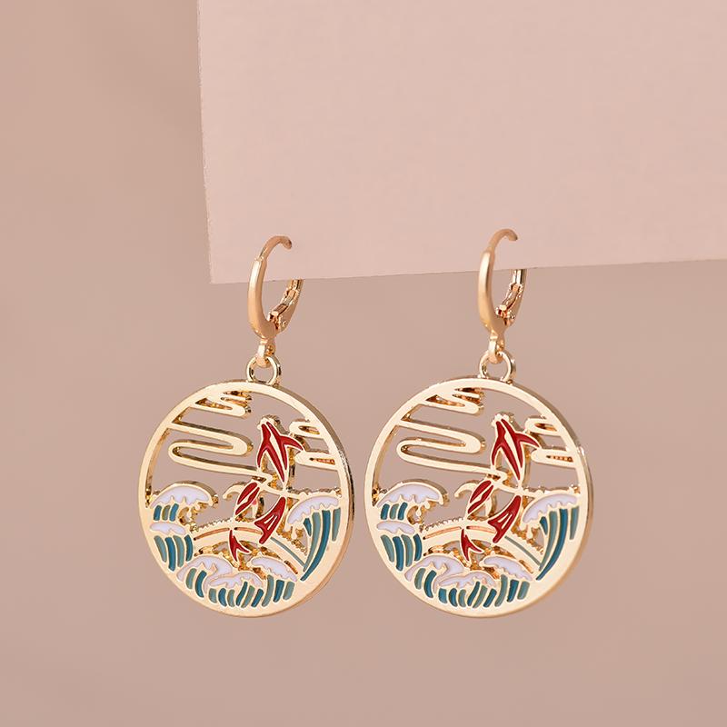 Colorful Aesthetic Animal Cat Rabbit Koi Dragon Earrings For Women Girls Enameled Delicate Gold Color Hoop Earrings Jewelry Gift