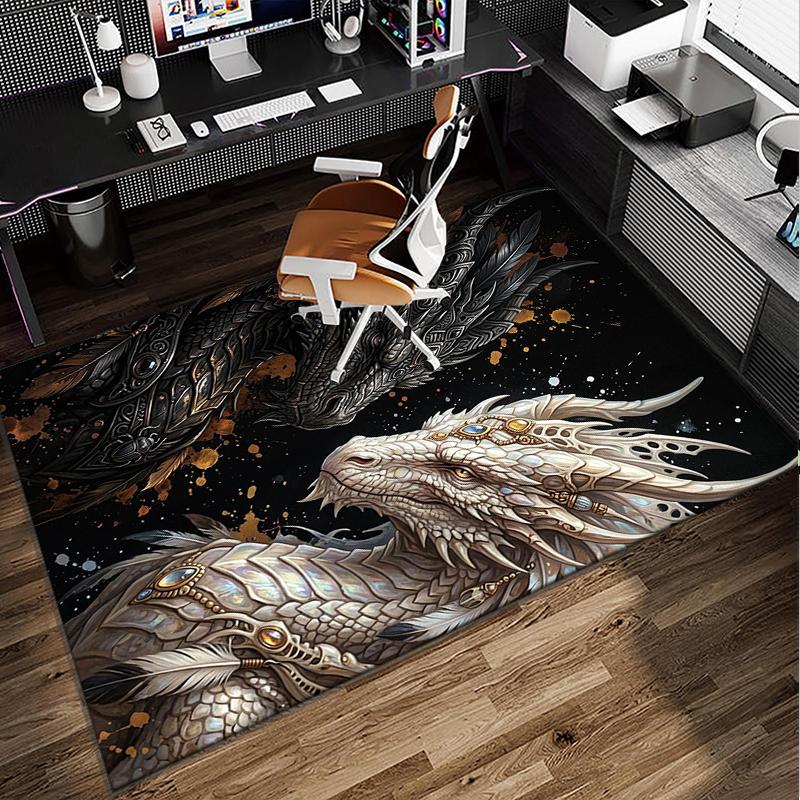 Yin Yang Dragons Office Rug Chair Mat, Game Carpet, Suitable for Front Door, Bedroom, Living Room, Desk, Holiday Gift