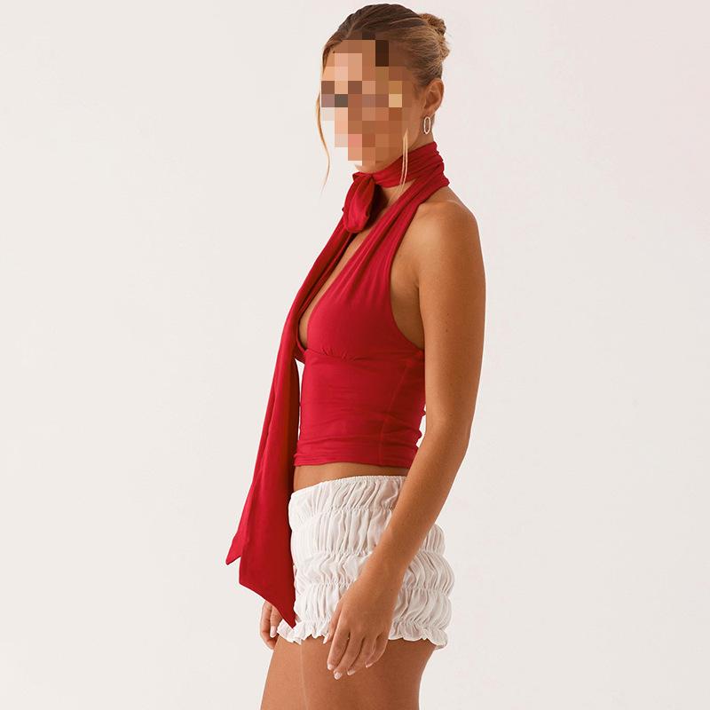 European and American Summer Solid Color Fashion Street Hanging Neck Strap Top