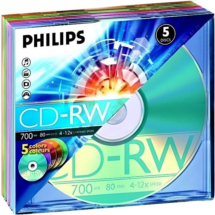Philips - pack cd-rw - 700 mb - 4-12x - 5 pieces in jewel cases