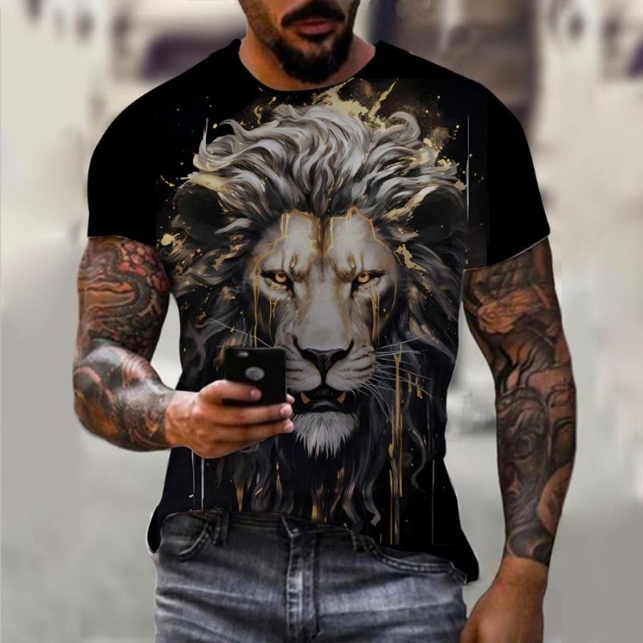 Men's T-shirt 3D lion print T-shirt summer short sleeved streetwear